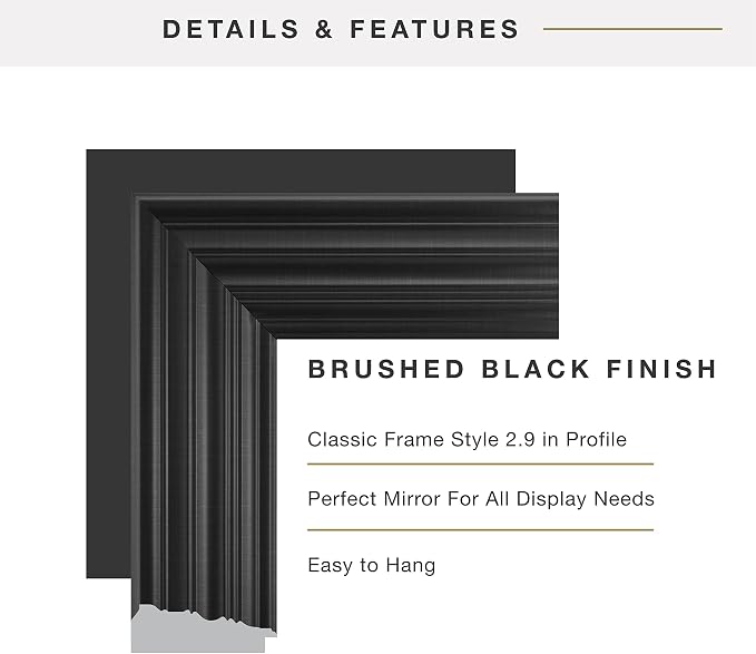 MCS 28x34 Large Wall Mirror, Brushed Black Frame & Beveled Detail Mirror - Image 6