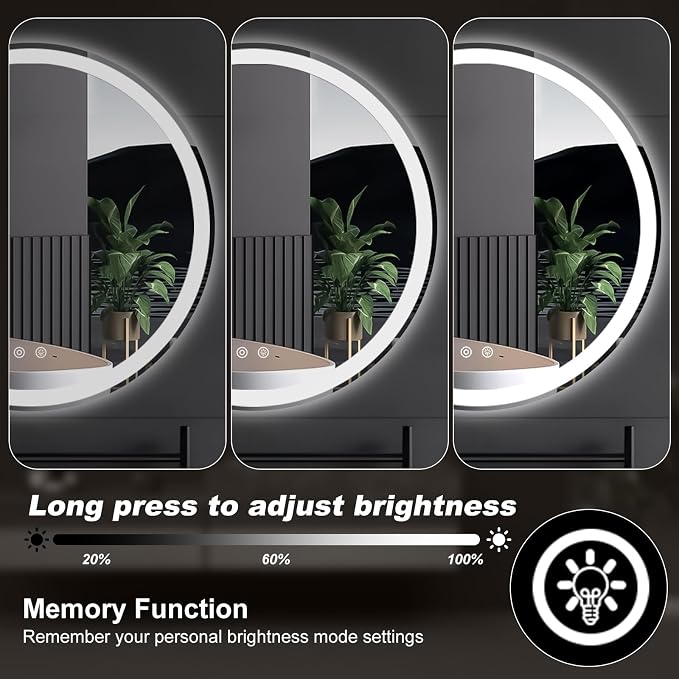 NEWBULIG 28 Inch Round LED Bathroom Wall Mirror - Image 6
