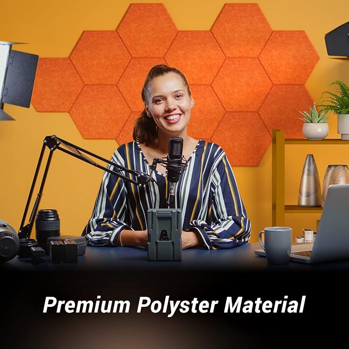 Self-adhesive Hexagon Acoustic Panels 12 Pack, TONOR 12"x 10"x 0.4" High - Image 2