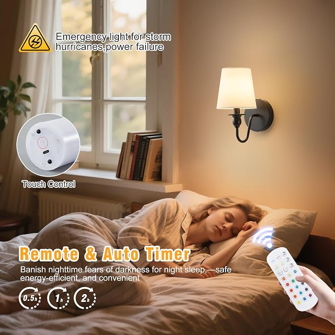 Battery Operated Wall Sconce Set of 2, Rechargeable Wall Sconce - Image 7