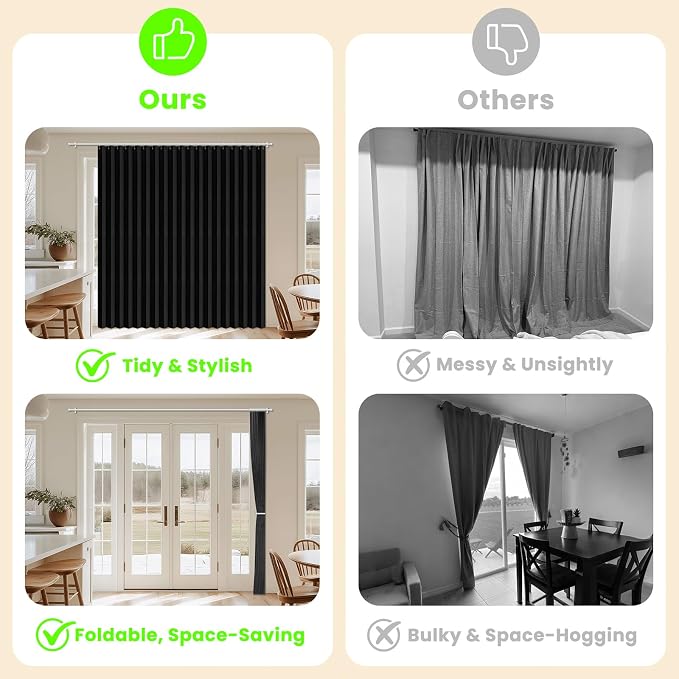 AJAZZ Blackout Accordion Door Curtain 98"x106" Black - Image 2
