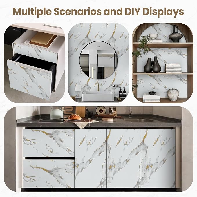 practicalWs Glossy Marble Wallpaper Peel and Stick White/Gold Granite Contact - Image 8