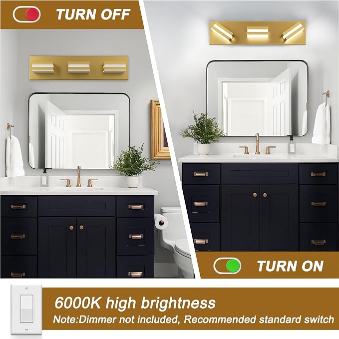 IZORRO LED Modern Bathroom Lights Fixtures, Brushed Glod Acrylic Wall Lighting - Image 5