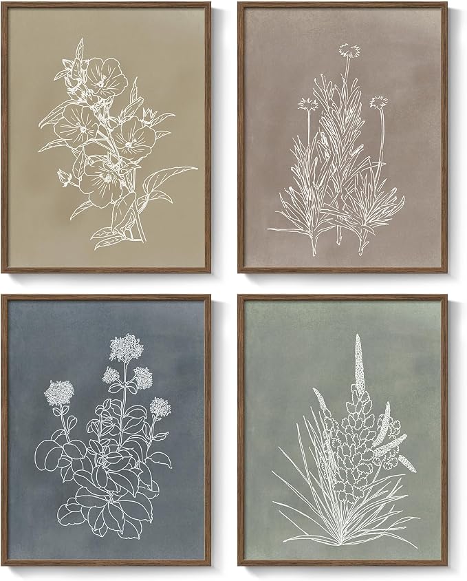 Framed Boho Botanical Wall Art for Living Room, 4 Piece Rustic Floral Canvas - Image 9
