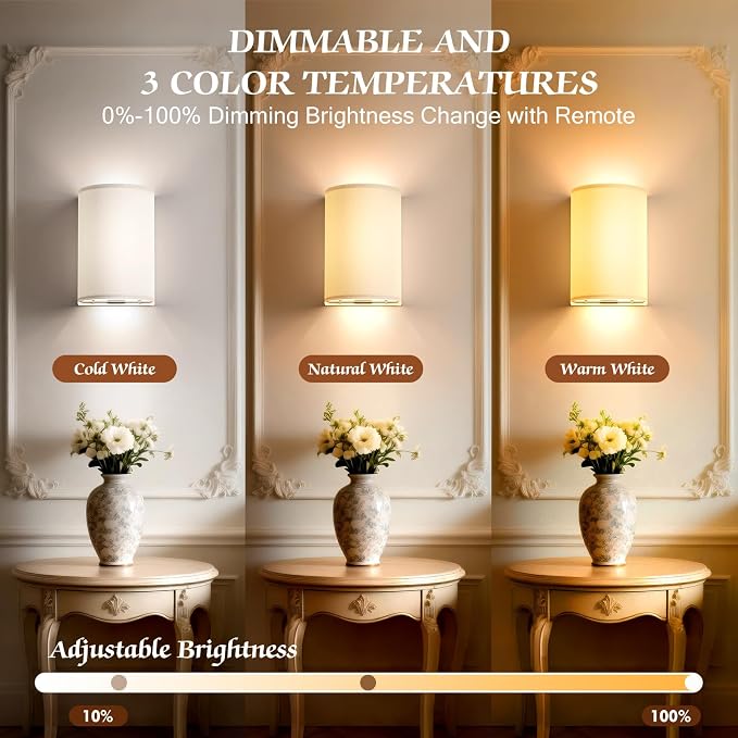 OCATO Battery Operated Wall Sconce: Wireless Wall Sconces Set of Two Battery - Image 2