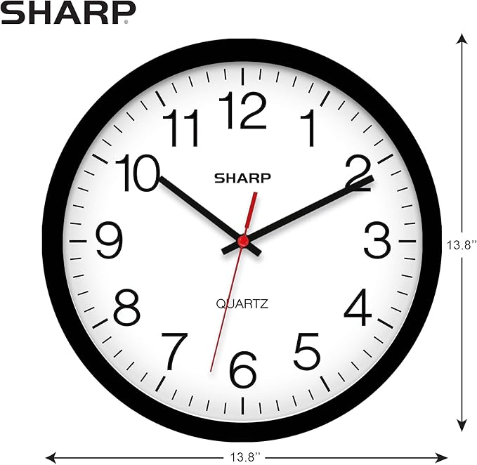 Sharp Wall Clock – Black, Silent Non Ticking 14 Inch Quality Quartz Battery - Image 3