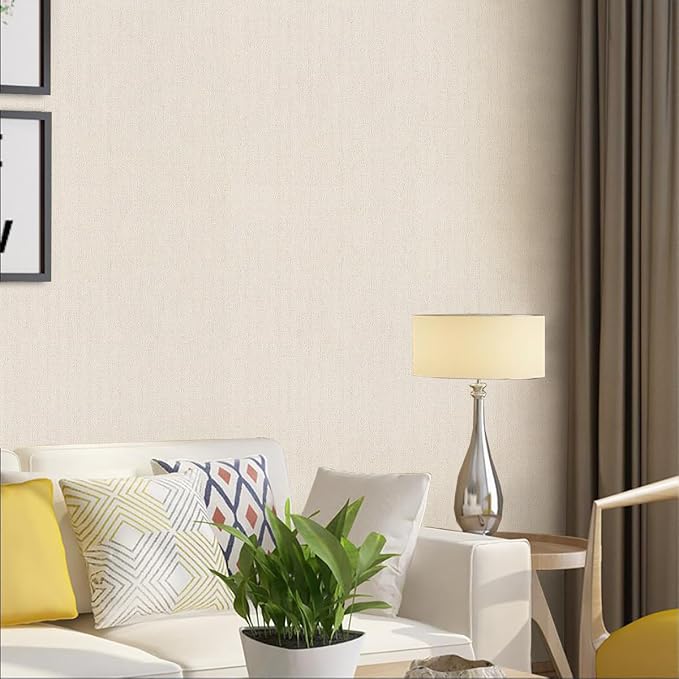 Grasscloth Peel and Stick Wallpaper Beige Faux Linen Wallpaper 15.7inch x - Image 8