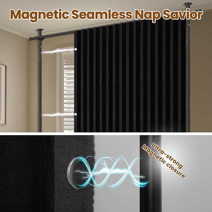 100% Blackout Room Divider Curtains Sets Black 2 Panels W100 x L96in No Drill - Image 6