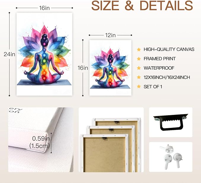 GELDSTEI Framed Zen Wall Art, Chakra Yoga Wall Decor, Colorful Meditation - Image 7