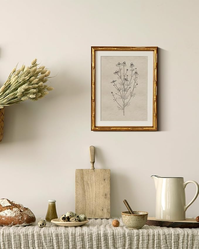 InSimSea Gold Bamboo Framed Canvas Wall Art, Minimalist Chamomile Botanical - Image 5