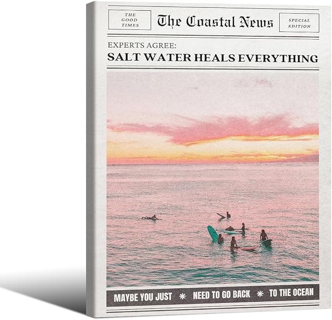 Pink Beach Newspaper Posters Vintage Fashion Coastal Girl Surf Wall Art 08x10 by Unknown