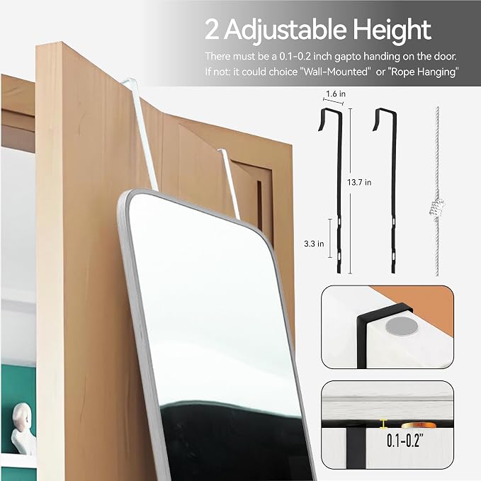 SCWF-GZ 47x14 Mirror Rectangle Full Body Length Door Hanging Wall Mounted - Image 5