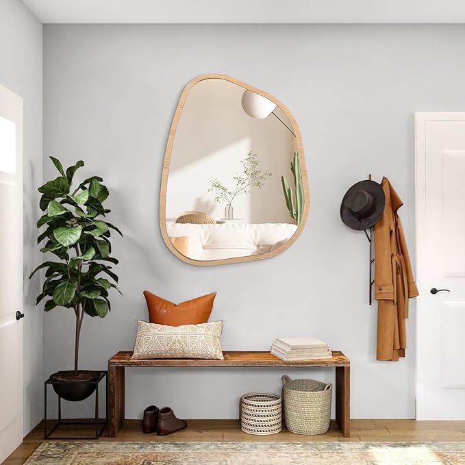 Irregular Bathroom Mirror Modern Wall Mirror Asymmetrical Wooden Framed Wall - Image 5