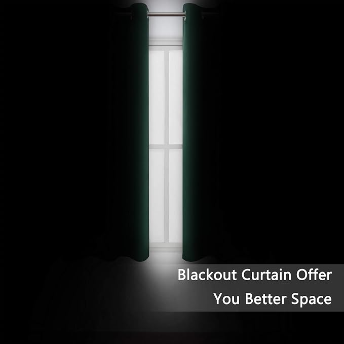 LEMOMO Dark Green Blackout Curtains/42 x 63 Inch/Set of Two Panels Grommet - Image 4
