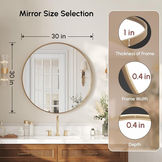 USHOWER Gold Bathroom Mirrors for Over Sink, 30 Inch Circle Mirror - Image 4