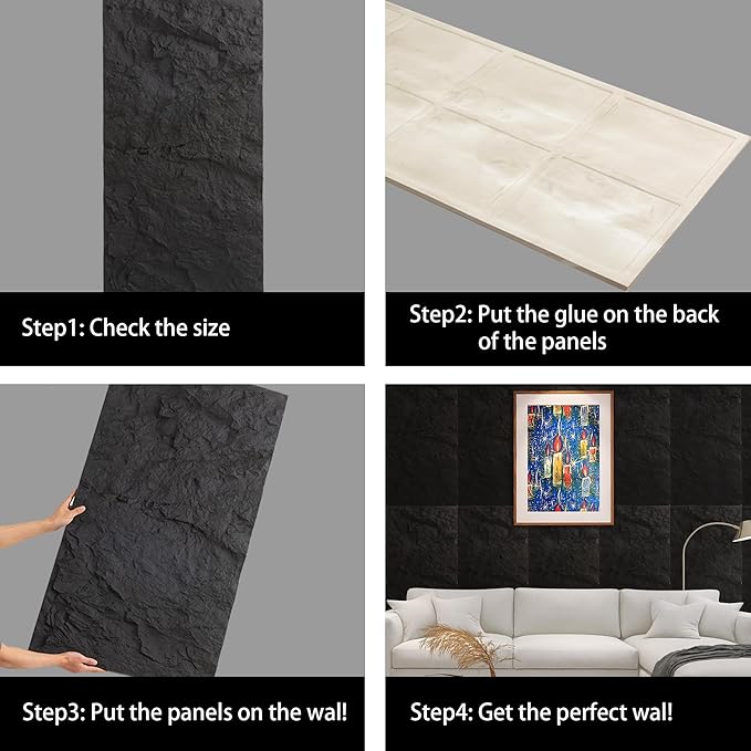 4-Pack 3D PU Stone Wall Panels for Interior Decor | Faux Stone Accent Tiles - Image 4