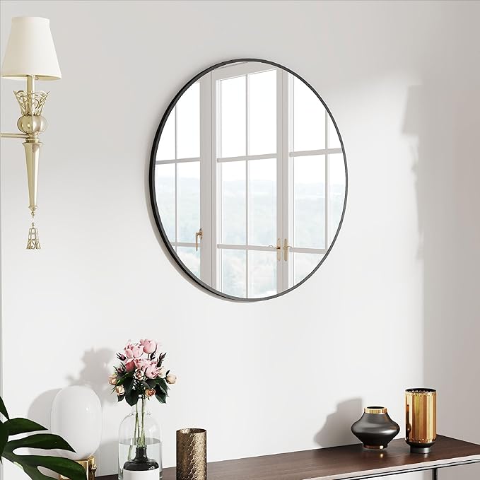 SCWF-GZ 24" Round Mirror Circle Wall Mounted Hanging or Against Wall Aluminum - Image 7