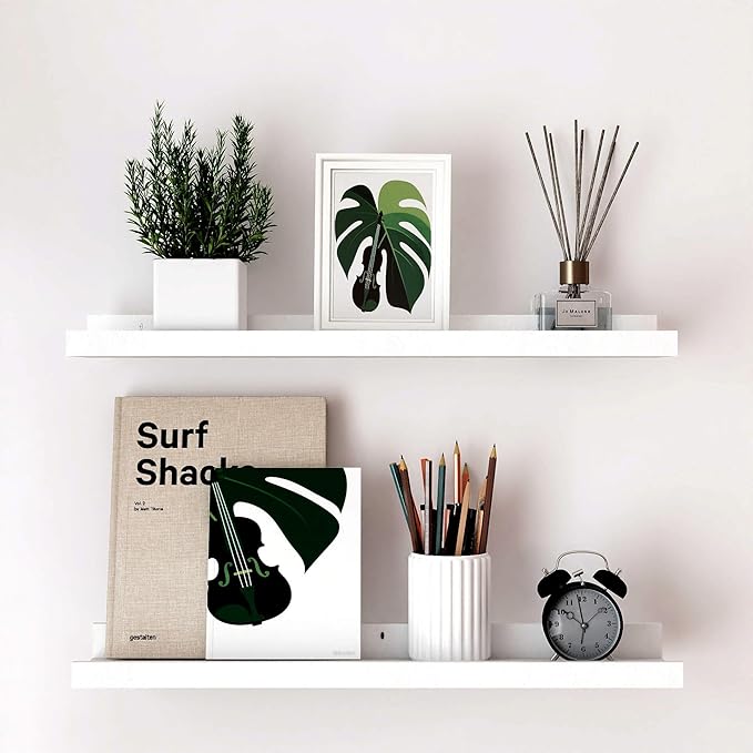 White Floating Shelves for Wall Decor, Long Wall Mounted Storage Shelf for by Unknown