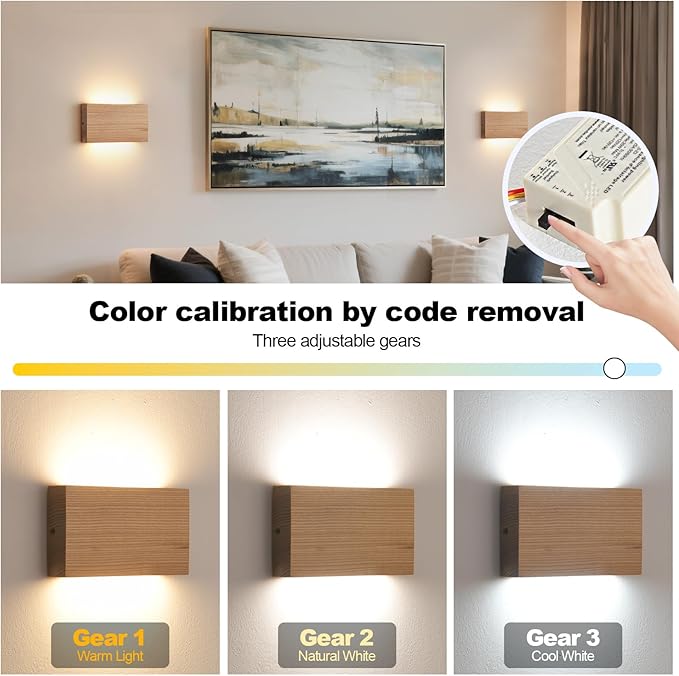 Wood Wall Sconce Indoor Wall Lights Hardwired 2 Pack Up and Down Wall Mount - Image 3
