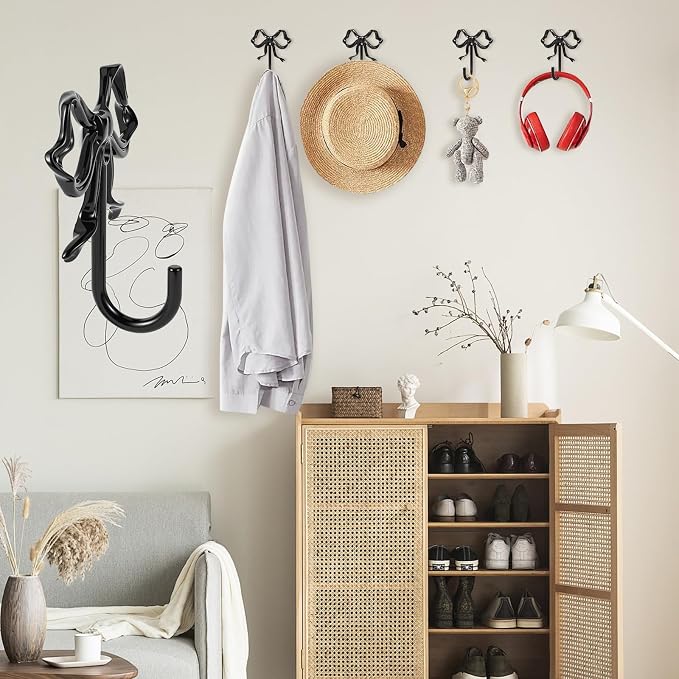 2 PCS Large Size Black Bow Wall Hook, Metal Hooks, Bow Room Decor Hooks - Image 7