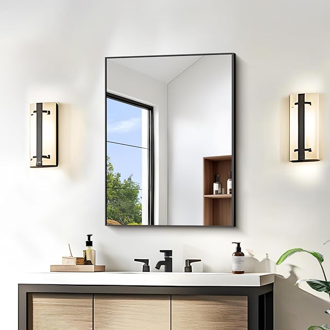 KOCUUY Black Bathroom Mirror, 18x24 Inch Rectangle Mirror by KOCUUY