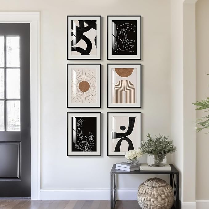 Framed Boho Black and White Brown Modern Abstract Wall Art - Image 3