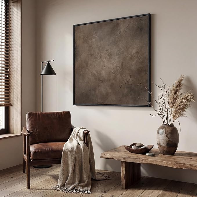 Framed Neutral Abstract Wall Art, Modern Brown Canvas Prints Artwork - Image 2