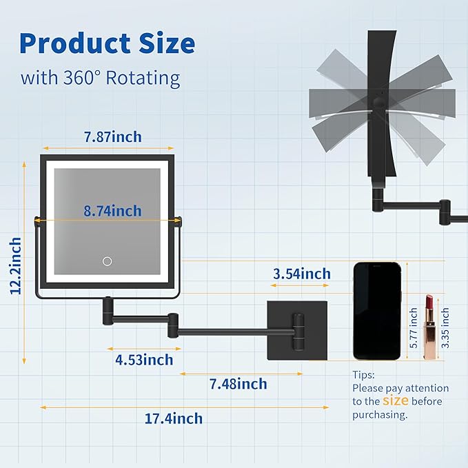 Ruacq Rechargeable Wall Mounted Makeup Mirror - Image 7