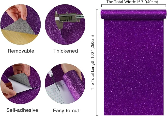 CHIHUT Dark Purple Glitter Wallpaper Stick and Peel - Image 2