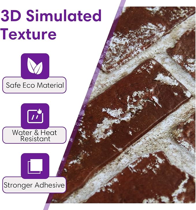 3D Faux Brick Wall Panels Peel and Stick, Small Brick-Look Textured Wall Sticker - Image 4
