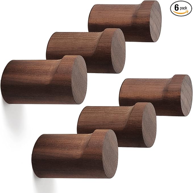 bsdonte Wood Wall Hooks 6 Pack, Natural Wooden Coat Hooks Wall Mounted by bsdonte