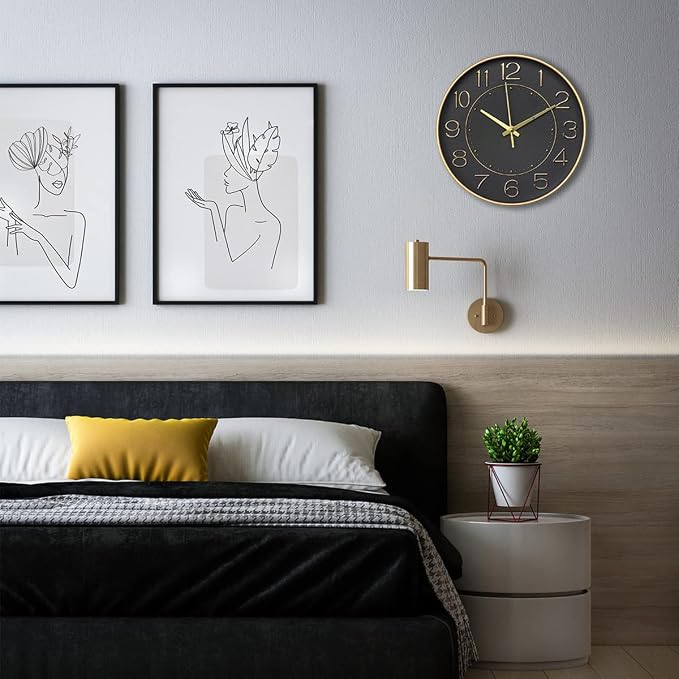 HZDHCLH Modern Wall Clocks Battery Operated, 10 inch Black and Gold Clock - Image 4