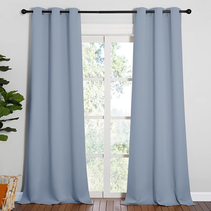 NICETOWN Vintage Blue Blackout Curtains 90 inches Length by NICETOWN