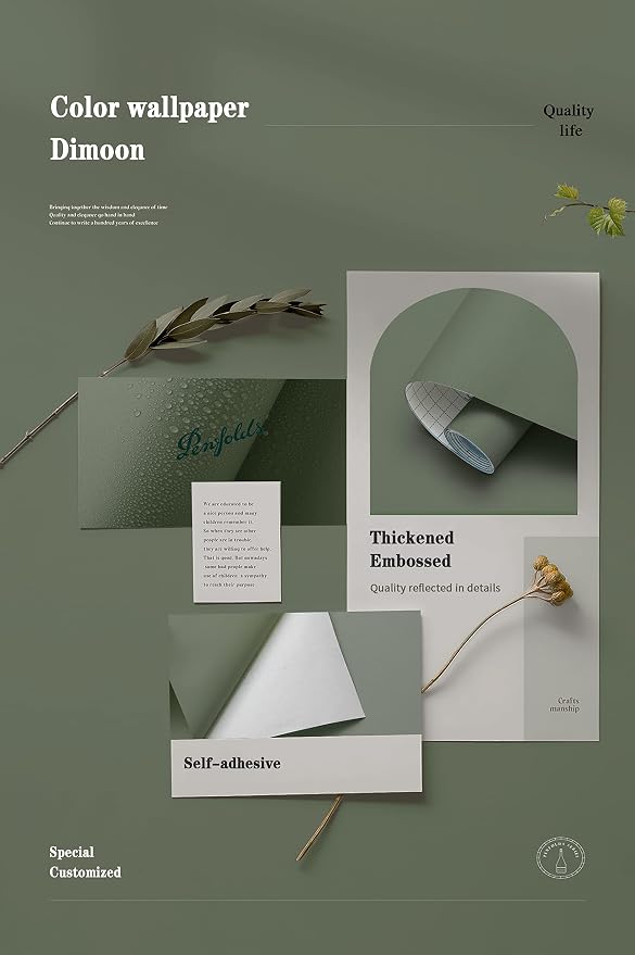Dimoon 118''x17.7'' Green Peel and Stick Wallpaper Contact Paper Modern Self - Image 4