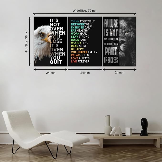 KAWAHONE Motivational Wall Art -Bald Eagle and Lion Inspirational Picture - Image 2
