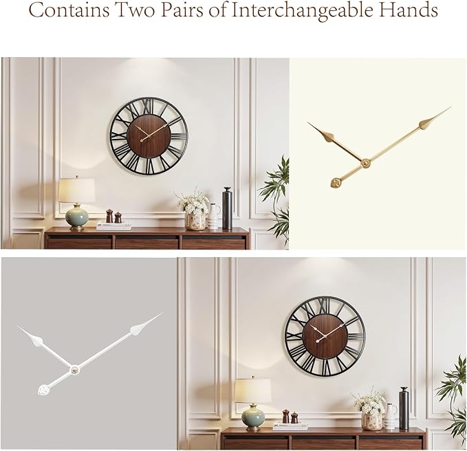 Vantic 24 Inch Large Wall Clock, Roman Numeral Wood Oversized Wall Clocks - Image 4