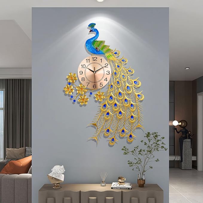 Large Peacock Wall Clock for Living Room Decor, Mid Century Decorative Big Wall - Image 4