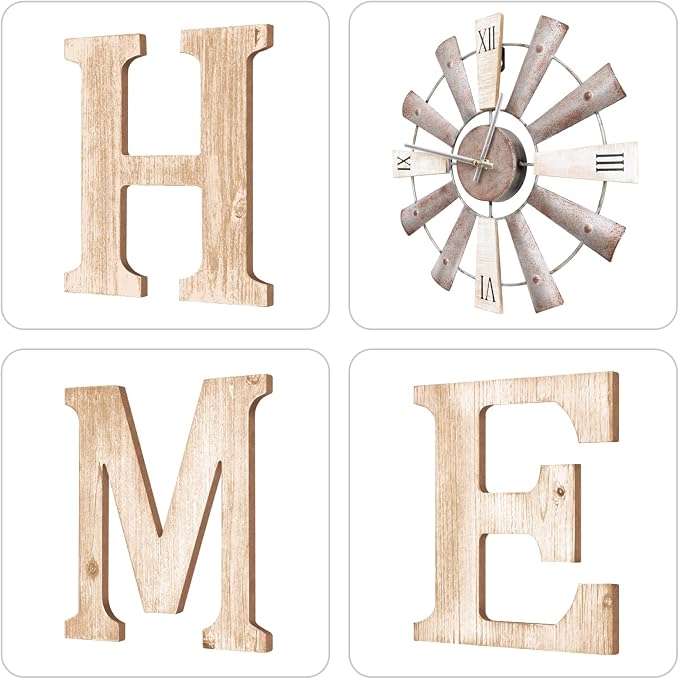 Farmhouse Home Signs with Windmill Clock Wall Decor Rustic Home Letters Wall Art - Image 5