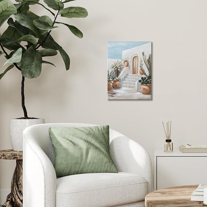 Hand-Painted Trendy blue Canvas Wall Art Pastel Preppy mediterranean Painting - Image 3