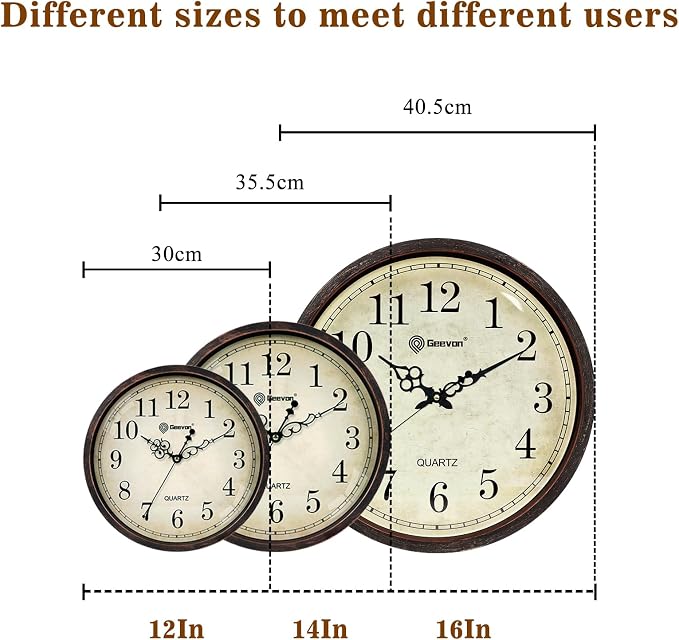 Geevon Vintage Brown Wall Clock, Silent 16" Non Ticking Wall Clock Battery - Image 4