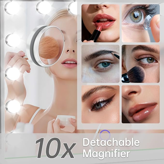 Hollywood Vanity Mirror with Lights, 3 Color Lights, 10x Magnification - Image 4