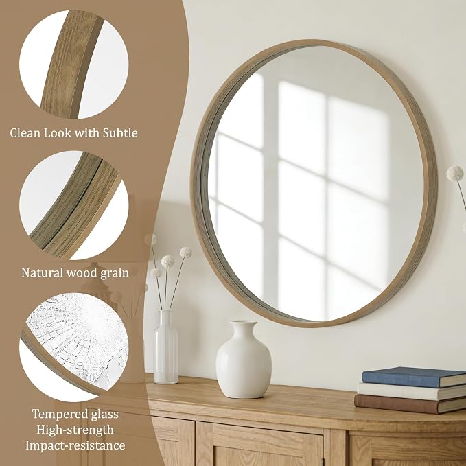 WallBeyond Round Wood Mirror - Image 5