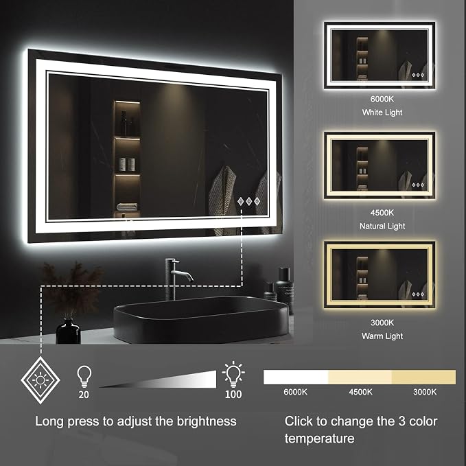 Lighted Vanity Mirror, 40x24 Inch Gradient Front and Backlight LED Vanity Mirror - Image 5