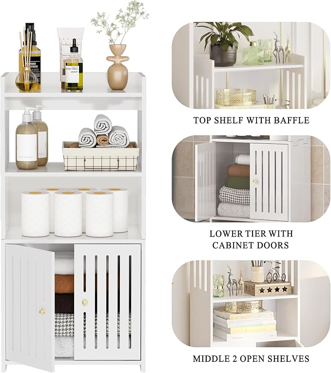 HAYOFAMY Bathroom Storage Cabinet, 4-Tier White Floor Cabinet Freestanding - Image 7