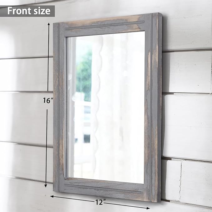 AAZZKANG Wood Framed Mirror Rectangular Rustic Wall Mirrors Decorative Small - Image 2