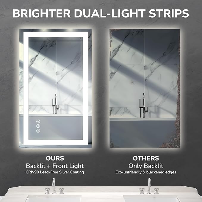 USHOWER LED Bathroom Mirror 60x36 Inch Tempered Glass - Image 5