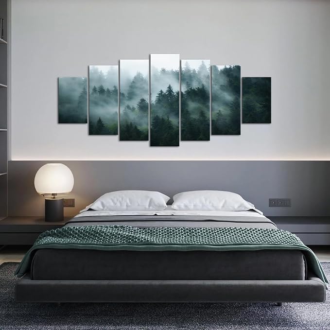iKNOW FOTO XLarge 7 Panel Canvas Print Wall Art Misty and Fog Over Dark - Image 4