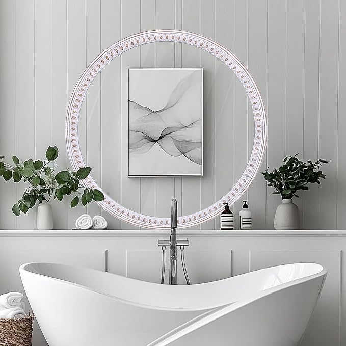 30 Inch Rustic Farmhouse Round Wood Mirror - Image 6