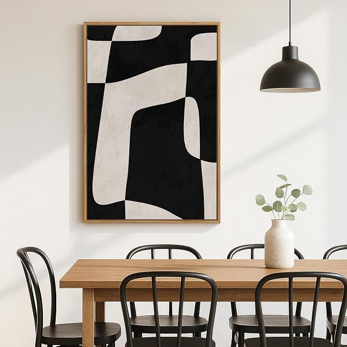 Framed Black and Beige Neutral Abstract Wall Art, Modern Canvas Prints - Image 5