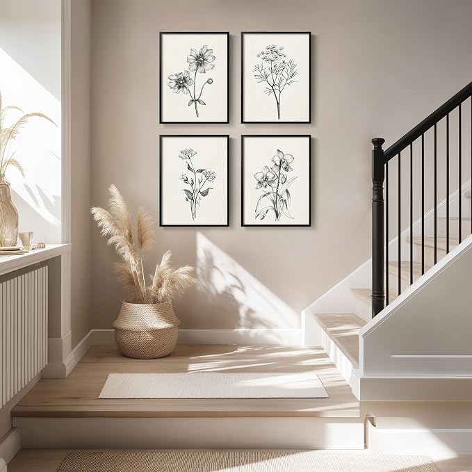 Framed Black and White Floral Wall Art - Image 3
